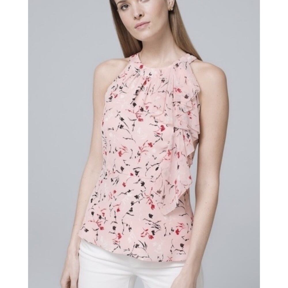 White House Black Market Womens Blouse 6 WHBM Top Pink Sleeveless Floral New